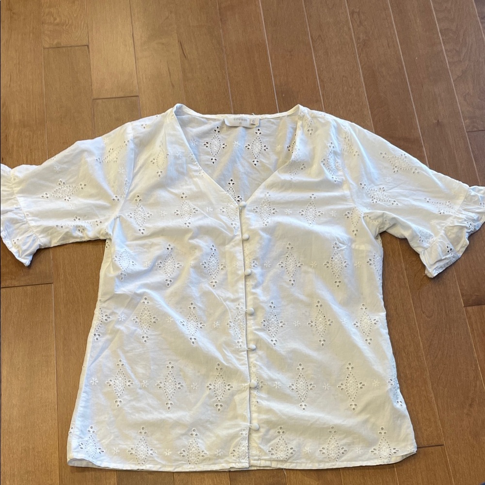 Chic White Eyelet Blouse